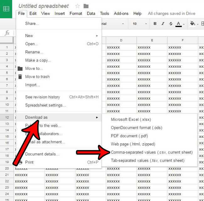 Google Sheets Download As CSV
